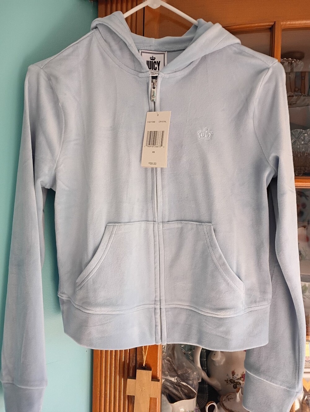 Juicy Couture Blue Cropped Hoodie , Circular Design On Back, NWT,  P2P 17, XS